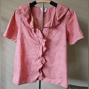 Sézane Irene Embroidered Cotton Blouse – Blush Pink – Size 36